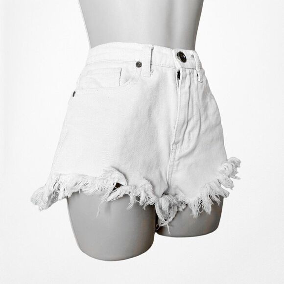 UNIF White High Waisted Distressed Destroyed Casual Denim Shorts Size XS - Picture 5 of 6
